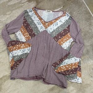 Haptics Boho Patchwork Bell Sleeve Blouse